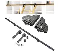 Accessori per binari per porte scorrevoli in acciaio al carbonio, kit di ferramenta per scale scorrevoli biblioteche,binario per scale mobili con tubo tondo nero rustico(400cm(13.1 ft) track kit)