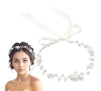 Accessori per capelli 1 pezzo Cerchietto nuziale con perle e fiori Cerchietto con perle e fiori Accessorio per capelli da donna per festa di compleanno, prima comunione, matrimonio (Bianco)