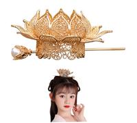 Accessori per capelli cinesi Corona in oro 3D con loto Fascia per capelli Boho Copricapo con corona di fiori in stile antico per donne e ragazze Accessori per cinesi