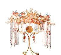 Accessori per capelli cinesi, Kit bastoncini for capelli da sposa, corona nuziale tradizionale cinese con perline lussuose Ciondolo di perle Decorazione fenice Orecchini classici Accessori for capelli