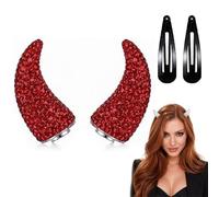 Accessori per capelli con corna da diavolo con strass magnetici (Rosso) | Copricapo Cosplay di Halloween, Costume di Halloween Glitter per Cosplay, Masquerade, Festival