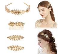 Accessori per Capelli con Foglia di Alloro della 4 Pezzi Dea Greca Costume Accessori Set Foglia D'alloro Corona Fascia Copricapo da Sposa in Oro