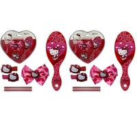 Accessori per capelli Hello Kitty per bambine confezione a forma di cuore completa di 7 pezzi spazzola forcine elastici fermaglio (Confezione da 2)