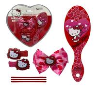 Accessori per capelli Hello Kitty per bambine confezione a forma di cuore completa di 7 pezzi spazzola forcine elastici fermaglio