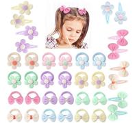 Accessori per capelli per bambini, 36 elastici per capelli e fermagli per ragazze, colori pastello, morbidi fiocchi e fiori senza cuciture, graziosi fermagli per capelli colorati per coda di cavallo