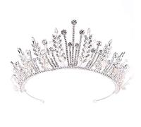Accessori per capelli per donne barocche di lussuosa foglia di cristallo di lusso corona principessa regina con page perle veli di tiaras alla fascia per la testa argento (argento s) (argento