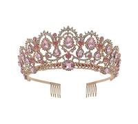 Accessori per capelli per donne grandi corone di cristalli rosa Parl Tiara da sposa fascia floreale Rhinestone Wedding Diadem per la sposa Pinkbeadscrown (S)
