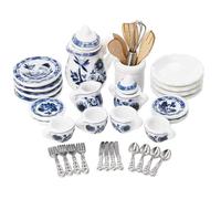 Accessori per casa delle bambole, Mini set da tè, Set da tè in miniatura in scala 1:12, Accessori per casa delle bambole ceramica blu e bianca con teiera e tazze per una visualizzazione realistica