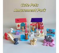 Accessori per casa delle bambole, set di gioco interattivo per bambini, giocattoli per bambini e bambine, serie di giochi per animali domestici con altalena, scivolo e casetta, modello di regalo per g