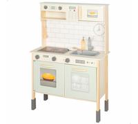 WOOMAX Cucina elettrica in legno, con luce e suono, forno, forno a microonde, lavello, armadio e accessori, cucina 30x68x102 cm, gioco simbolico e immaginazione, bambini dai 3 anni (39073)