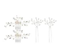 Accessori per Chioma da Sposa con Decorazioni Perlati, 4 Pezzi Argento | Acconciature Raccolte e Nozze, Struttura a U, Resina e Metallo, per Invitate e Damigelle