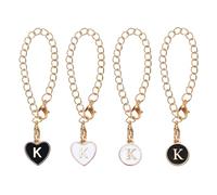 Accessori per ciondoli a forma di lettera per bicchiere, 2 catene rotonde e 2 ciondoli a forma di cuore con nome identificativo per bottiglia d'acqua, nero/bianco (lettera K)