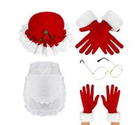 Accessori per costume da Babbo Natale, cappello, grembiule, occhiali, guanti, costume da donna per feste, cosplay, feste in maschera, teatro, spettacoli, festival, celebrazioni, spettacoli teatrali