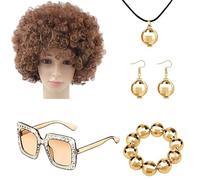 Accessori per costume da discoteca - Kit per feste rapper Bling, parrucca afro, occhiali da , sciarpe con paillettes, bracciali, fasce | Set di orecchini e collane a sfera discoteca des ann