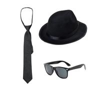 Accessori per costume da uomo anni '20, costume ruggente con cappello da gangster anni '20, cravatta e occhiali da sole mafioso costumi