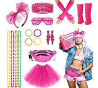 Accessori per costumi anni '80, stile anni '80, set di abiti da festa per donne, bambini, scaldacollo, collana, braccialetto, guanti, fascia per capelli, orecchini da sole