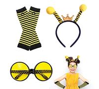 Accessori per costumi da ape in 3 pezzi, fascia per antenna api, occhiali da sole api, copripolso protezione del braccio a strisce gialle nere ragazzi, ragazze, Halloween, festa delle api, cosplay