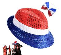 Accessori per costumi del 4 luglio, set di costumi del 4 luglio,4 luglio Costume Cappello con paillettes blu rosso rosso - Gli accessori fotografici scintillanti indossano spettacoli teatrali