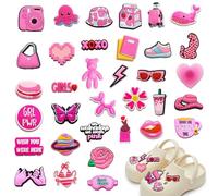 Accessori per Crocs, 37 Pezzi Charm Rosa, Divertenti per Scarpe, Regalo per Feste di Compleanno - per Ragazze, Donne, Ragazzi, Adulti