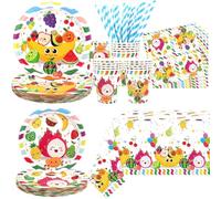 Accessori per feste di frutta, piatti, tovaglioli, tazze, tovaglie, cannucce, per ballare frutta a tema 1 ° compleanno, baby shower party decoro servito 20