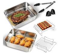 Accessori per Friggitrice ad Aria, Acciaio Inox 304, Set da 14 Teglia Friggitrice ad Aria, Compatibile con Modelli Ninja Foodi Max Dual Zone Friggitrice ad Aria AF400EU/EUCP, SL400EU/EUCP, AF500EU