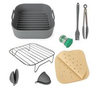 Accessori per friggitrice ad aria - Compatibili con Cosori Dual Blaze 6,4 L e Cosori TurboBlaze 6 L Cestello in silicone 22 cm, griglia per friggitrice ad aria, 100 fogli, pinze, spazzola, senza BPA.