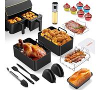 Accessori Per Friggitrice ad Aria-Vernatti Friggitrice ad Aria Doppio Cestello Set Accessori per Ninja Af300EU, Af400EU, Tower T17088, Stampi in Silicone 7.6-9.5L Senza Bisfenolo A Cuocitore Multiplo