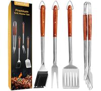 Accessori per grigliare, set di 4 utensili per barbecue in legno di rosa resistente, kit di strumenti per barbecue all'aperto, kit di accessori per piastra superiore piatta, per Blackstone, regalo per