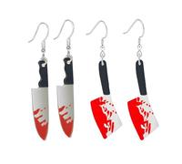 Accessori per Halloween da donna, con 2 paia di orecchini con coltello sanguinante e 6 adesivi per tatuaggi temporanei, regali di Halloween per ragazze e donne (rosso)