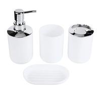 Accessori per il bagno set, 4 pezzi Set da bagno in plastica con bottiglia di lozione in plastica, tazza di spazzolino da denti, vassoio di sapone, tazza di stoccaggio (Bianco)