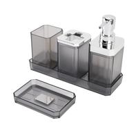 Accessori per il Bagno Set, Kit di Accessori Bagno a 6 Pezzi con Bottiglie di Lozione, Supporto per Spazzolino Denti, Piatto di Sapone, Vassoio e Tazza di Collutorio, (GREY)