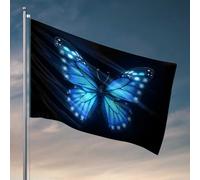 Accessori per la camera per ragazzi e adolescenti con ali di farfalla blu su sfondo scuro, bandiera autunnale da giardino, bandiere divertenti (152 x 244 cm)