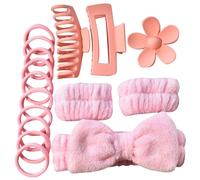Accessori per la cura della pelle per la doccia di trucco Accessori per la cura della pelle Fascia unica con fiocco e braccialetti Clip per capelli Set per la cura