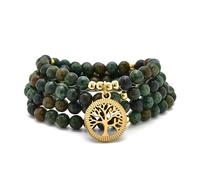 Accessori per la meditazione, 108 perle Mala, ciondolo albero della vita in oro, bracciale o collana di perle yoga per uomo o donna (Turchese africano (African Turquoise))