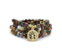 Accessori per la meditazione, 108 perle Mala, ciondolo albero della vita in oro, bracciale o collana di perle yoga per uomo o donna (Agata indiana (Indian Agate))