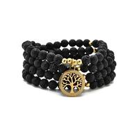 Accessori per la meditazione, 108 perle Mala, ciondolo albero della vita in oro, bracciale o collana di perle yoga per uomo o donna (Lava)