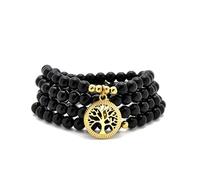 Accessori per la meditazione, 108 perle Mala, ciondolo albero della vita in oro, bracciale o collana di perle yoga per uomo o donna (Agata nera (Black Agate))