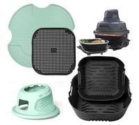 Accessori per Ninja CRISPi Friggitrice ad aria FN101EU, 5 stampi in silicone + griglia anti proiezione + sottopentola + custodia protettiva in silicone per Ninja Air Fryer (verde chiaro)