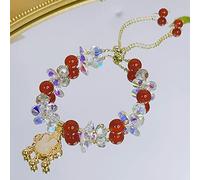 Accessori per polsi, braccialetti, Bracciale con perline di cristallo di agata rossa e ametista con ciondolo a forma di coniglio dorato, chiusura a lunga durata regolabile