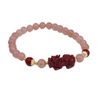 Accessori per polsi, braccialetti, Bracciale da 6 mm in quarzo rosso fragola e cinabro con ciondolo coniglio e volpe, argento sterling(Red)