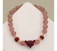 Accessori per polsi, braccialetti, Bracciale da 6 mm in quarzo rosso fragola e cinabro con ciondolo coniglio e volpe, argento sterling(Fox)