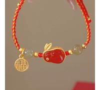 Accessori per polsi, braccialetti, Bracciale da 8 mm in agata rossa, perline di giada Hetian, ciondolo a forma di coniglio in argento sterling, elastico regolabile(Rope)