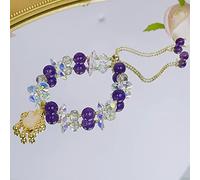 Accessori per polsi, braccialetti, Bracciale regolabile in rame dorato con ciondolo a forma di coniglio, in agata rossa, ametista e cristallo, da 8 mm
