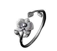 Accessori per polsi, braccialetti, Bracciale rigido aperto in argento sterling S990 for donna con motivi di loto e orchidea, 42 g