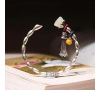 Accessori per polsi, braccialetti, Bracciale rigido da donna placcato argento con calcedonio, tormalina, design vegetale, giada, argento e bianco