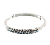 Accessori per polsi, braccialetti, Bracciale rigido in argento 999 con motivo a pavone, apertura push-pull, larghezza 0,7 cm x 5,5 cm regolabile