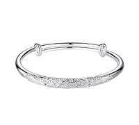 Accessori per polsi, braccialetti, Bracciale rigido push-pull in rame con peonia, verde e argento