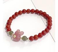Accessori per polsi, braccialetti, Braccialetto elastico regolabile Feng Shui Zodiac Rabbit in agata rossa e giada Hetian da 6 mm, giada rossa