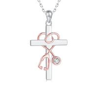 Accessori per Ragazze Medicina Stetoscopio Collana Croce per Le Donne, Collana a Croce Religiosa - Fede Cuore e Collana a Croce, Gioielli Religiosi cristiani cattolici per