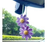 Accessori per specchietto retrovisore a forma di fiore all'uncinetto, accessori da appendere allo specchio dell'auto, graziosi accessori per auto da donna, decorazione per interni auto, ciondoli per